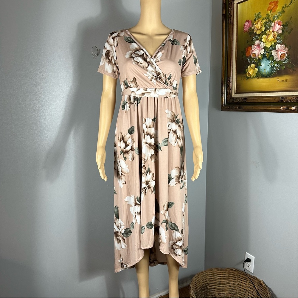PinkBlush Maternity New Pink Floral High Low Faux Wrap Dress Women’s Small